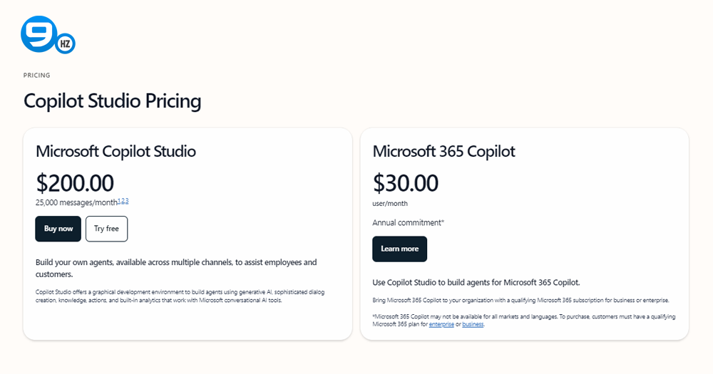 Microsoft Copilot Studio Pricing